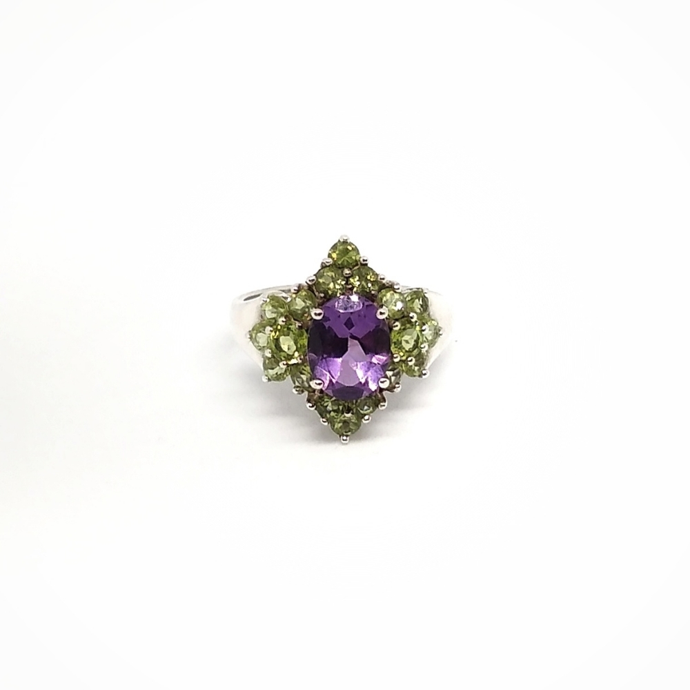 Vintage Seta Amethyst and Peridot cluster coctail ring